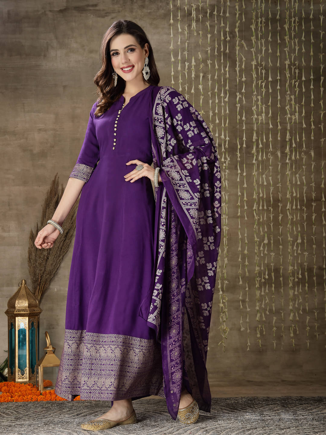 Stylum Rayon Printed Anarkali Women's Kurti with Dupatta - Purple ( Pack of 1 ) Stylum Rayon Printed Anarkali Women's Kurti with Dupatta - Purple ( Pack of 1 )