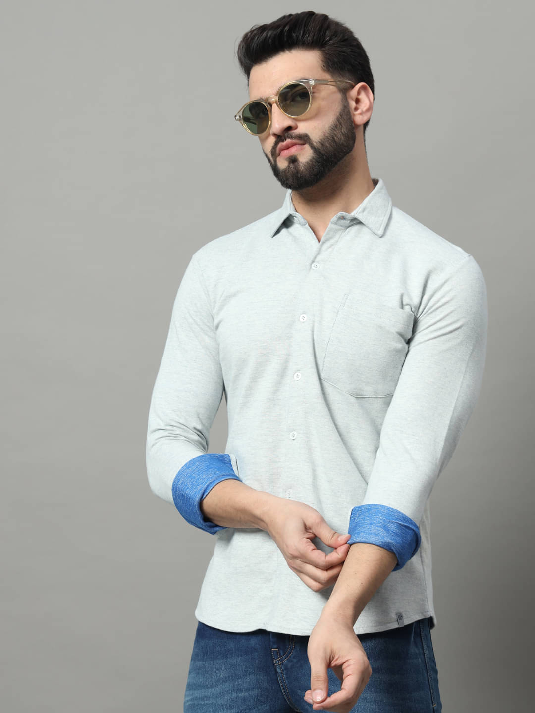 renuovo Cotton Blend Regular Fit Solids Full Sleeves Men's Casual Shirt - Grey ( Pack of 1 ) renuovo Cotton Blend Regular Fit Solids Full Sleeves Men's Casual Shirt - Grey ( Pack of 1 )