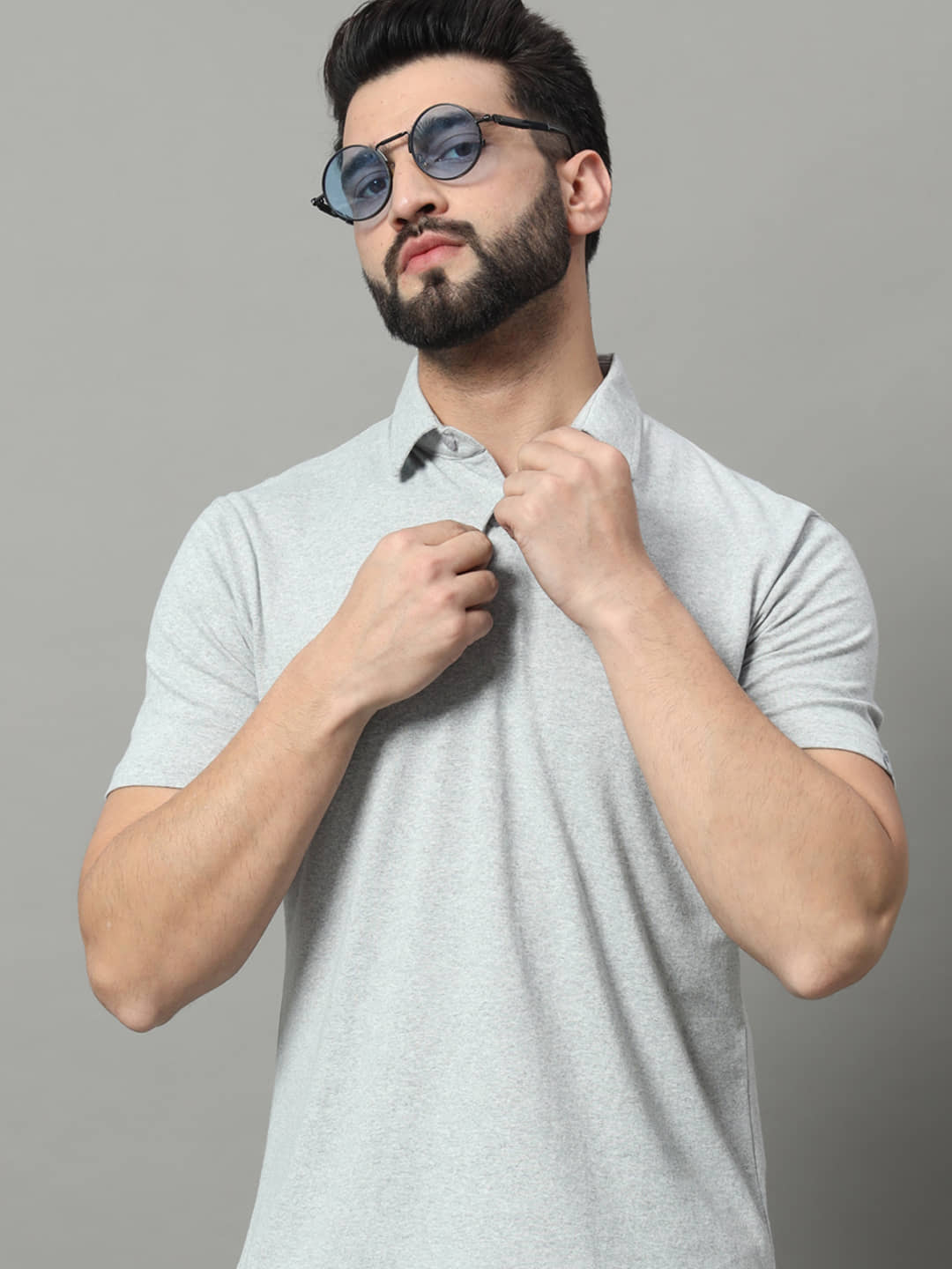 renuovo Pack of 1 Cotton Blend Regular Fit Solid Half Sleeves Men's Polo T Shirt ( Grey )
