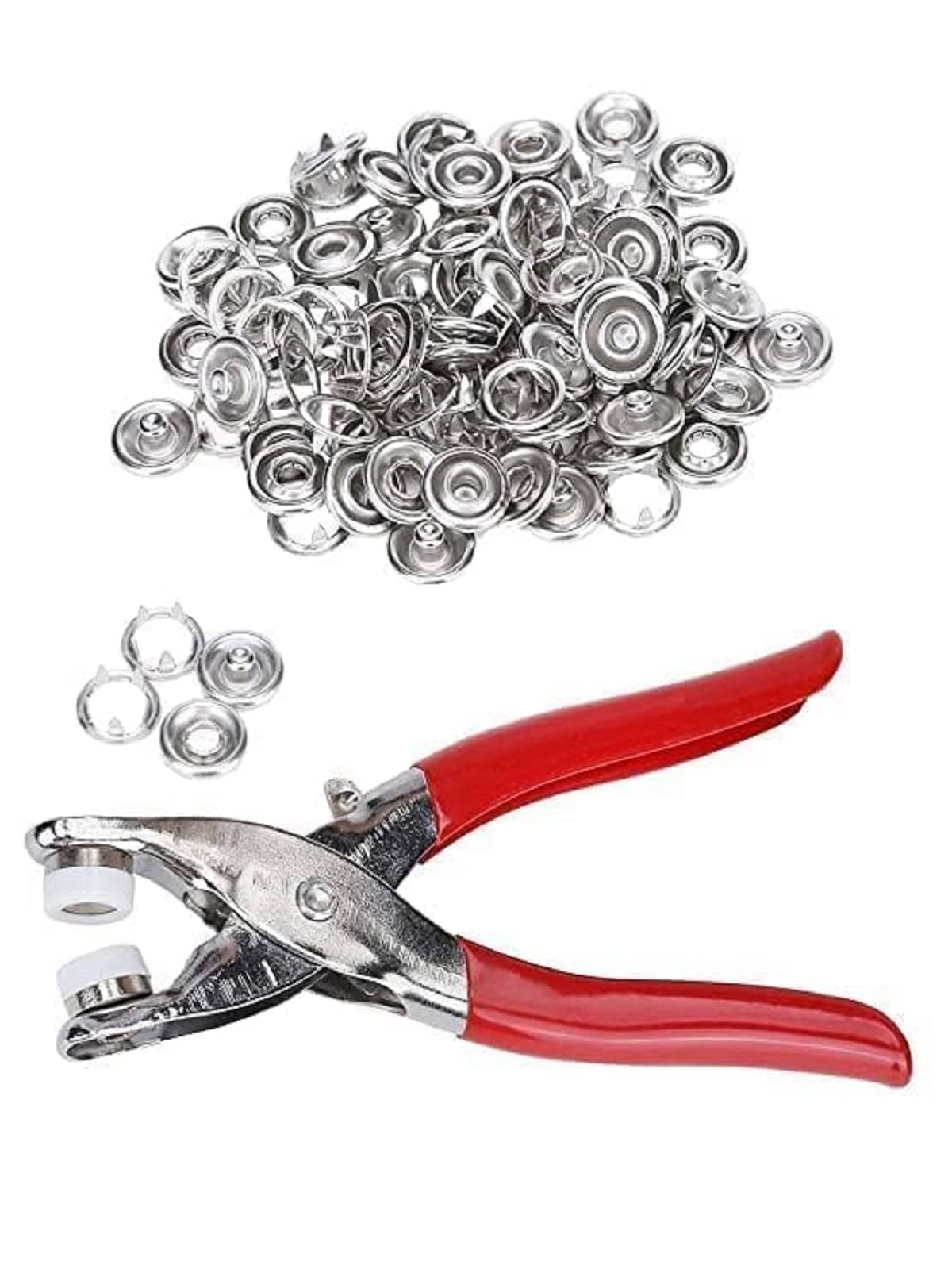     			18-ENTERPRISE 100pc Silver Button emergency button tool Thickened Snap Fasteners Kit Metal Five Claw Set with Hand Pressure Pliers Tool DIY Sewing Buttons Set for Clothing Sewing, Crafting (only Silver Button).