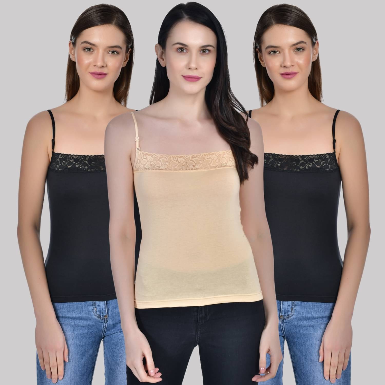     			AIMLY Adjustable Strap  Cotton Slip - Black Pack of 3