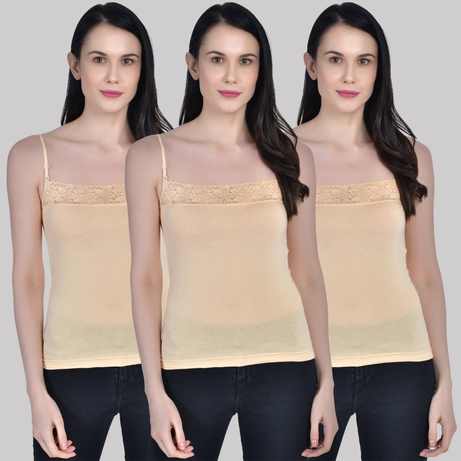     			AIMLY Adjustable Strap  Cotton Slip - Beige Pack of 3