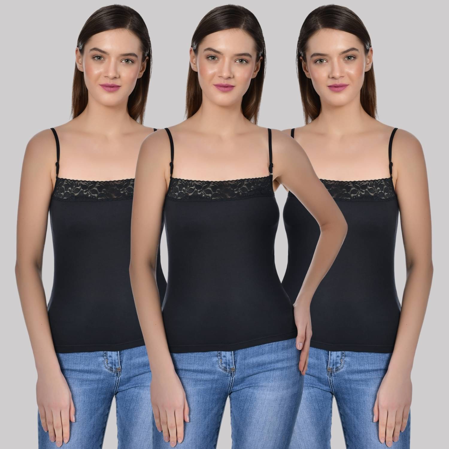 AIMLY Adjustable Strap Cotton Slip - Black Pack of 3 AIMLY Adjustable Strap Cotton Slip - Black Pack of 3