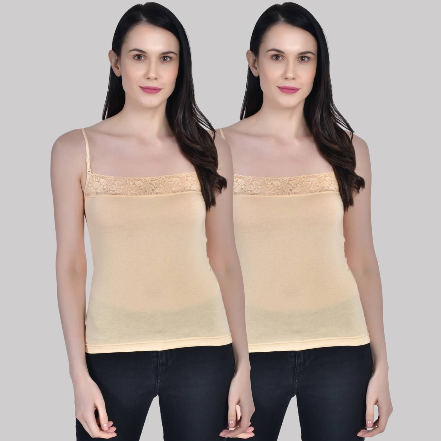     			AIMLY Adjustable Strap  Cotton Slip - Beige Pack of 2