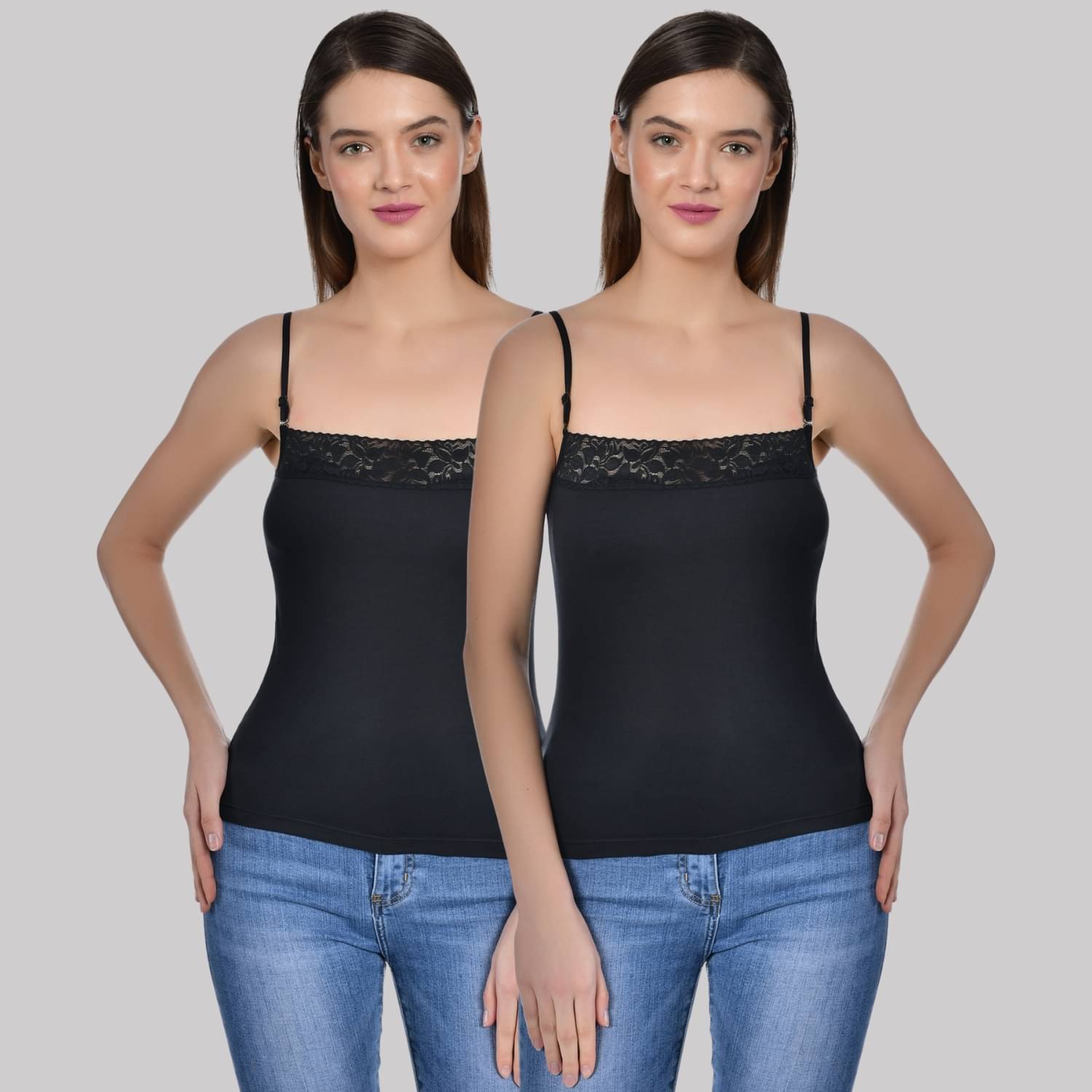     			AIMLY Adjustable Strap  Cotton Slip - Black Pack of 2