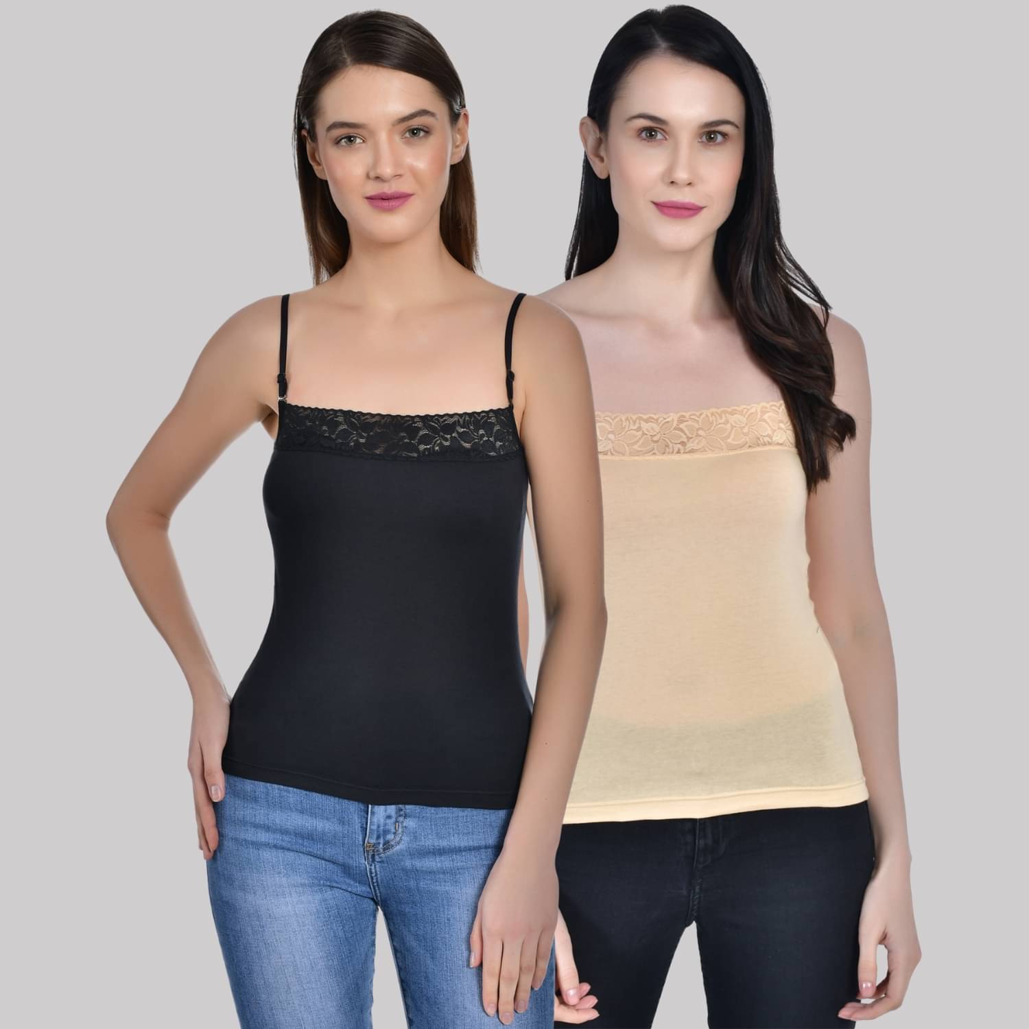     			AIMLY Adjustable Strap  Cotton Slip - Black Pack of 2