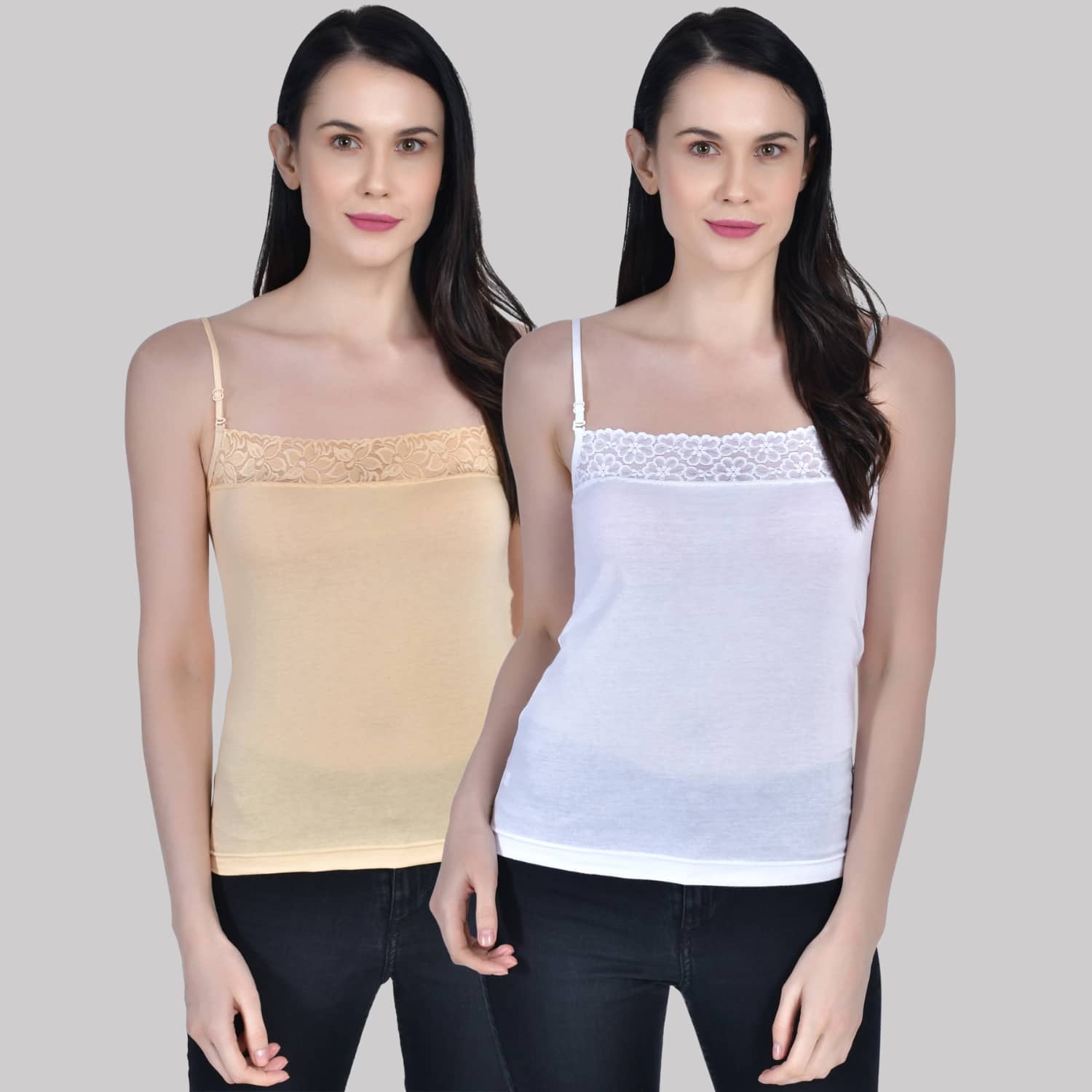 AIMLY Adjustable Strap  Cotton Slip - Black Pack of 2