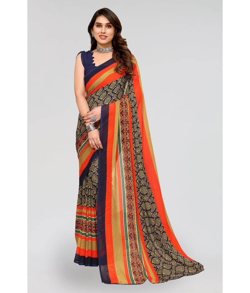 ANAND SAREES Georgette Printed Saree With Unstitched Blouse Piece ( Blue ) - Sarees | Buy online on ZillyBuy