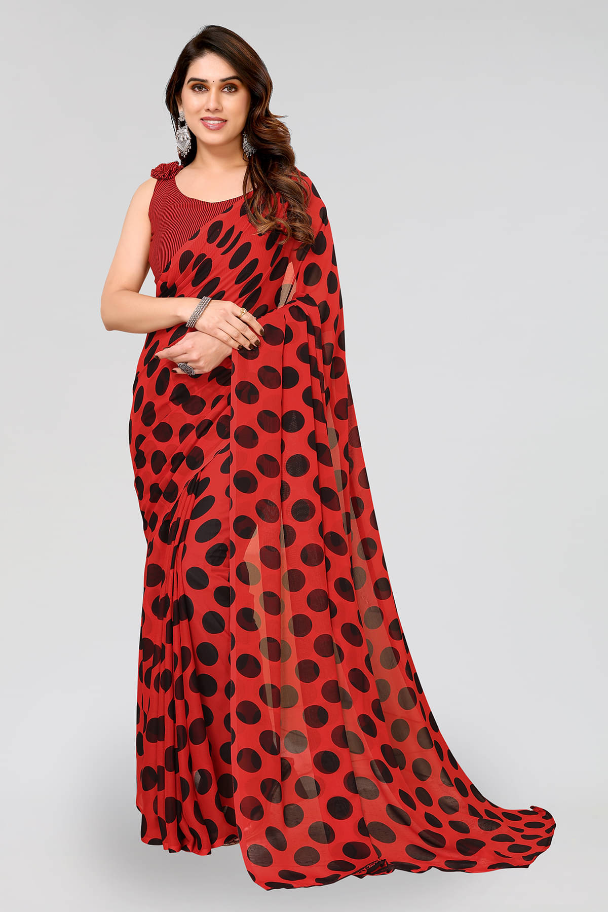     			ANAND SAREES Georgette Printed Saree With Unstitched Blouse Piece ( Red )