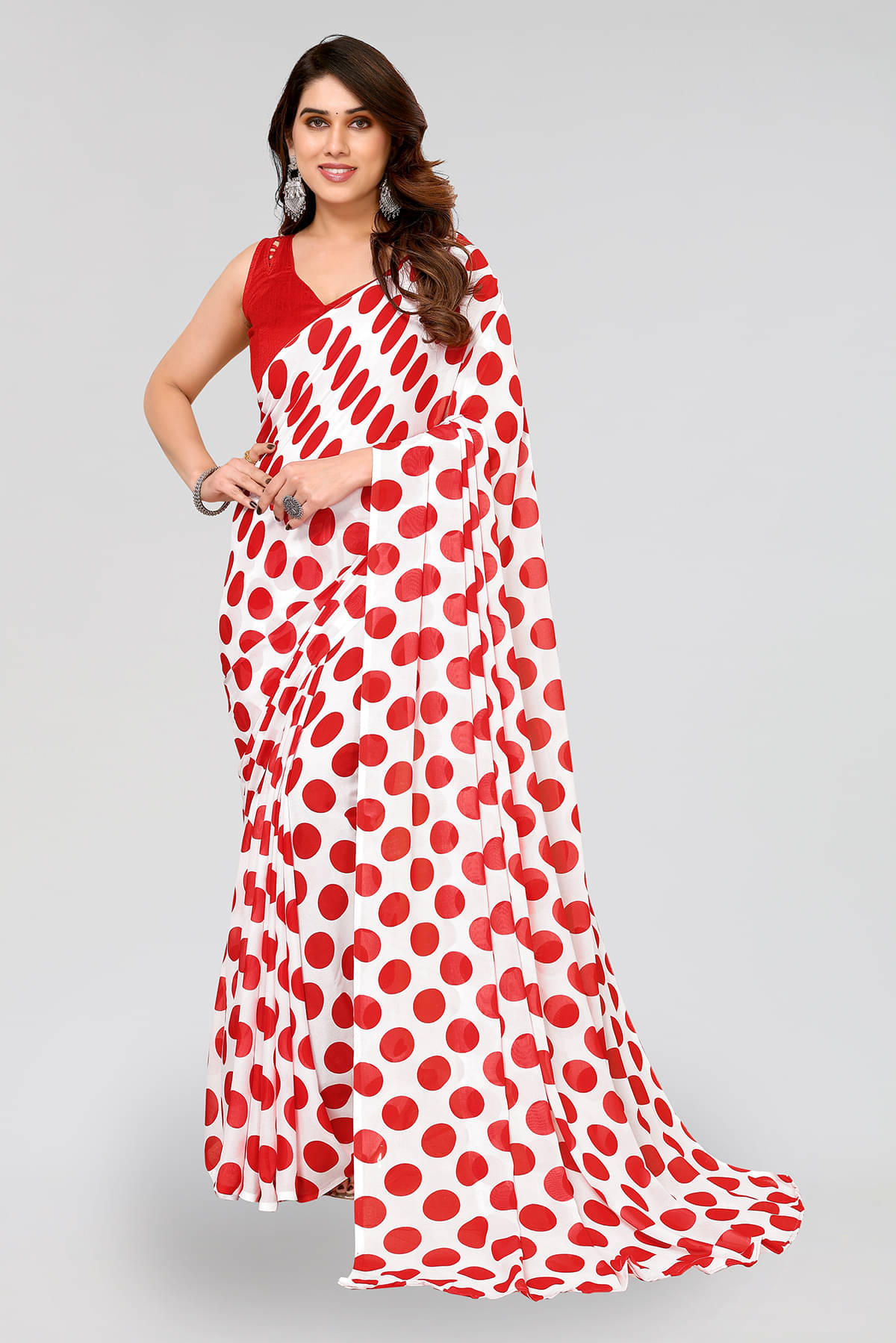ANAND SAREES Georgette Printed Saree With Unstitched Blouse Piece ( Red ) ANAND SAREES Georgette Printed Saree With Unstitched Blouse Piece ( Red )