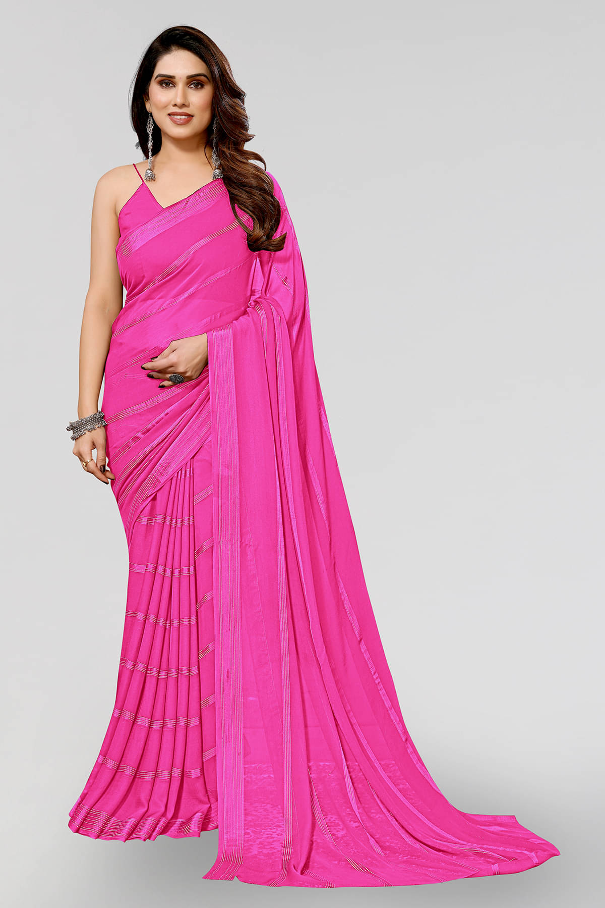ANAND SAREES Satin Embellished Saree With Unstitched Blouse Piece ( Pink ) ANAND SAREES Satin Embellished Saree With Unstitched Blouse Piece ( Pink )