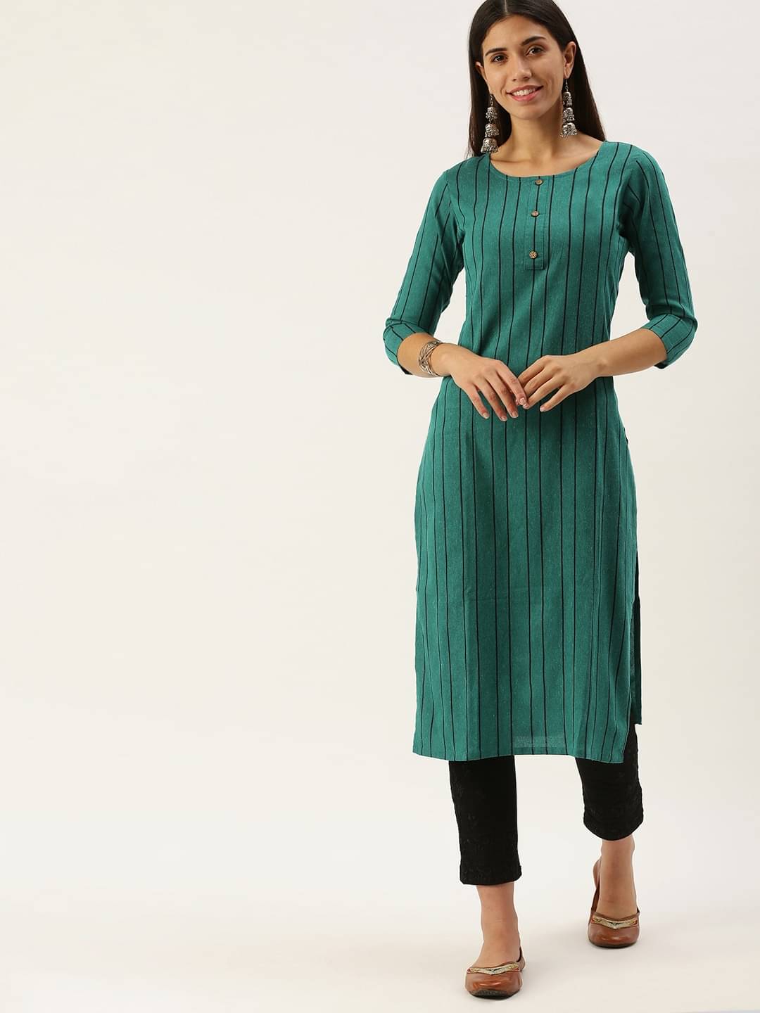 Aarrah Cotton Printed Straight Women's Kurti - Green ( Pack of 1 ) Aarrah Cotton Printed Straight Women's Kurti - Green ( Pack of 1 )