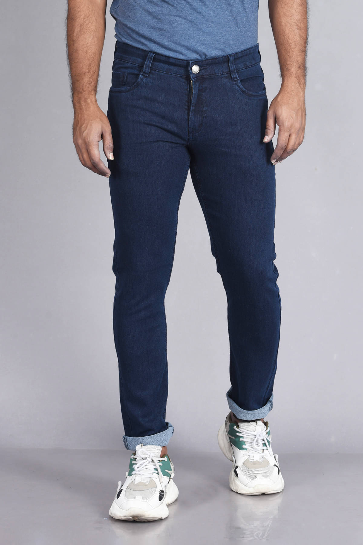 Aflash Slim Fit Cuffed Hem Men's Jeans - Navy Blue ( Pack of 1 ) Aflash Slim Fit Cuffed Hem Men's Jeans - Navy Blue ( Pack of 1 )