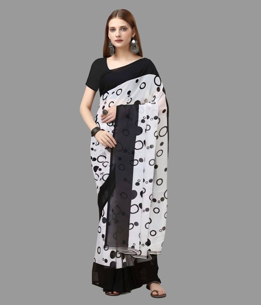     			Bhuwal Fashion Georgette Printed Saree With Unstitched Blouse Piece ( White )