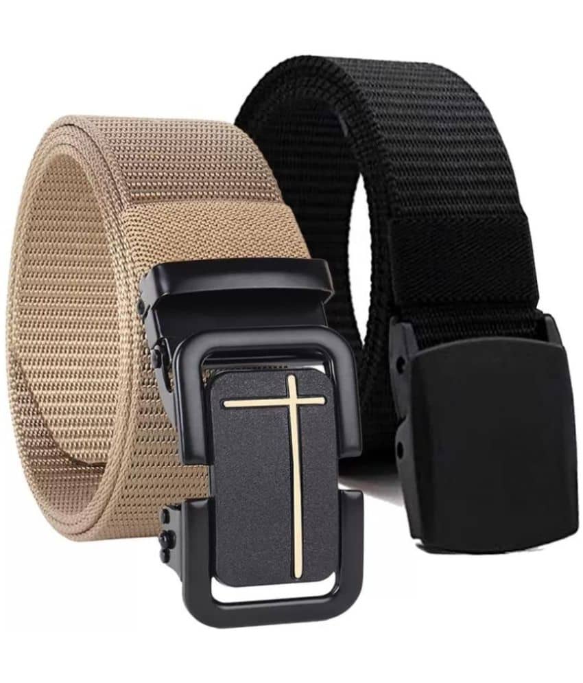 Clock21 - Brown Nylon Men's Casual Belt ( Pack of 2 )