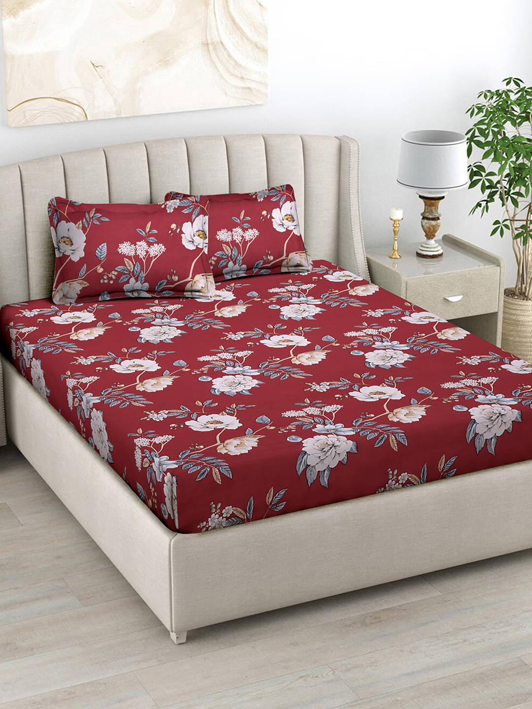     			FABINALIV Poly Cotton 1 Double Bedsheet with 2 Pillow Covers ( Maroon )