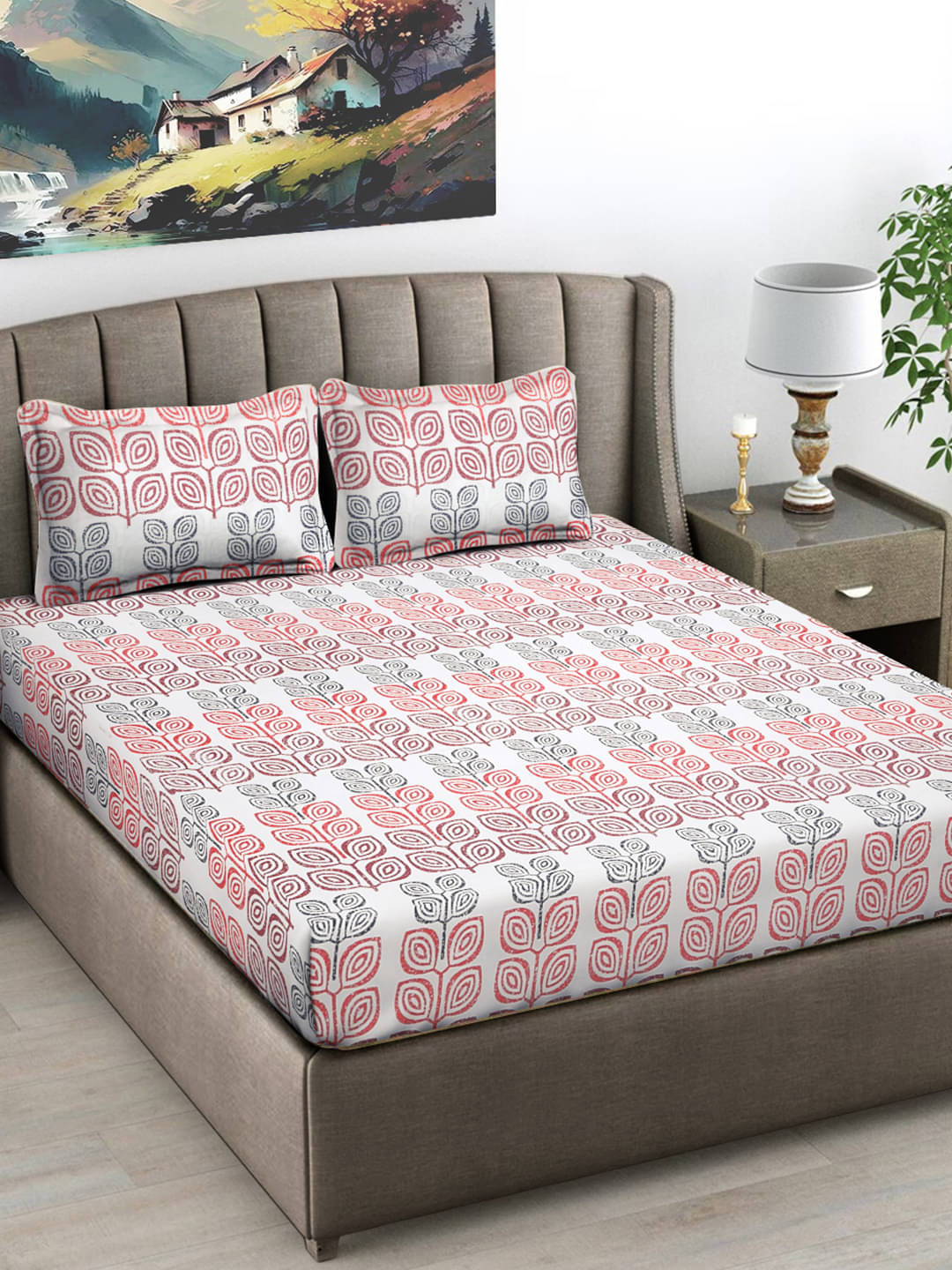     			FABINALIV Poly Cotton 1 Double Bedsheet with 2 Pillow Covers ( Red )