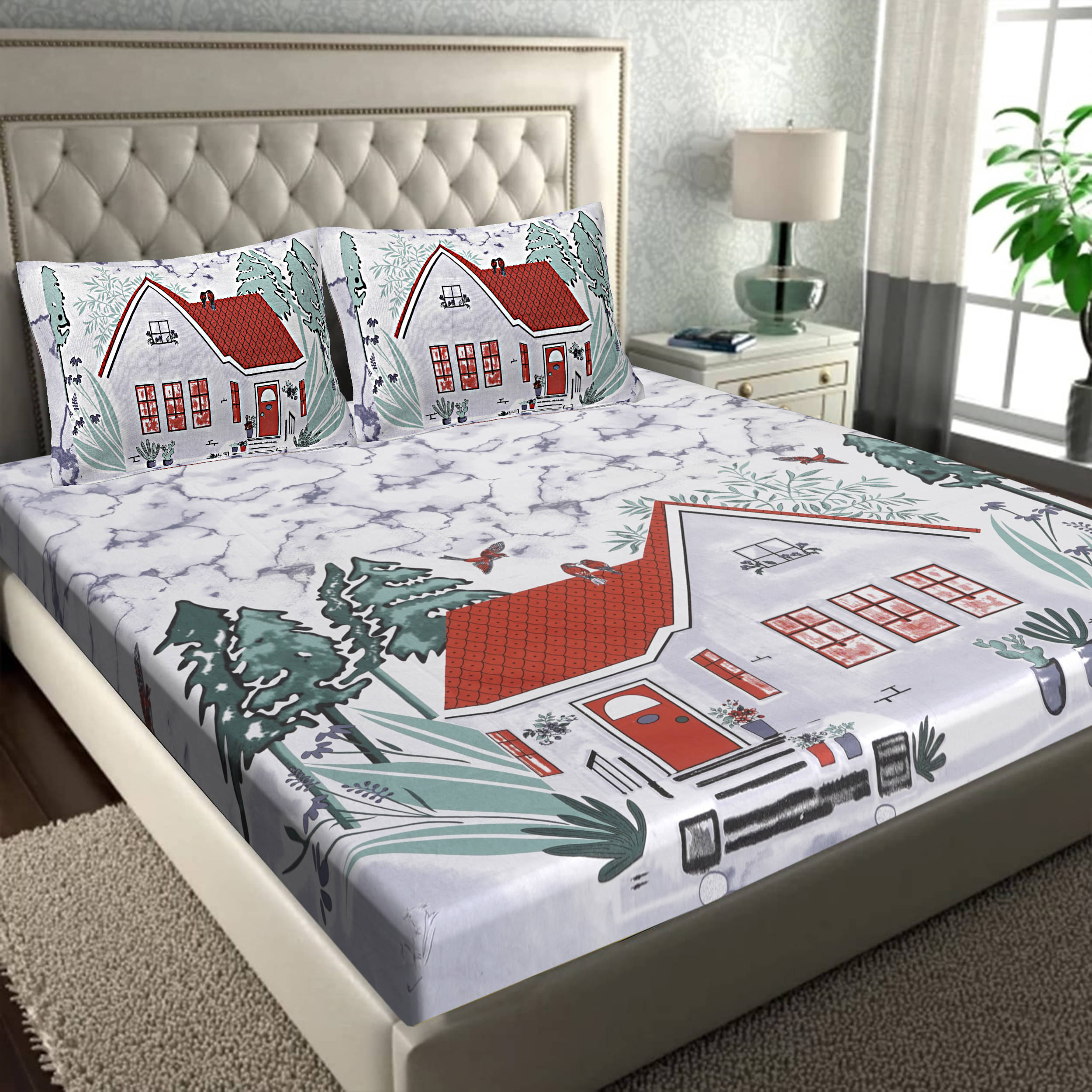 FrionKandy Living Cotton 1 Double Bedsheet with 2 Pillow Covers ( Grey ) FrionKandy Living Cotton 1 Double Bedsheet with 2 Pillow Covers ( Grey )