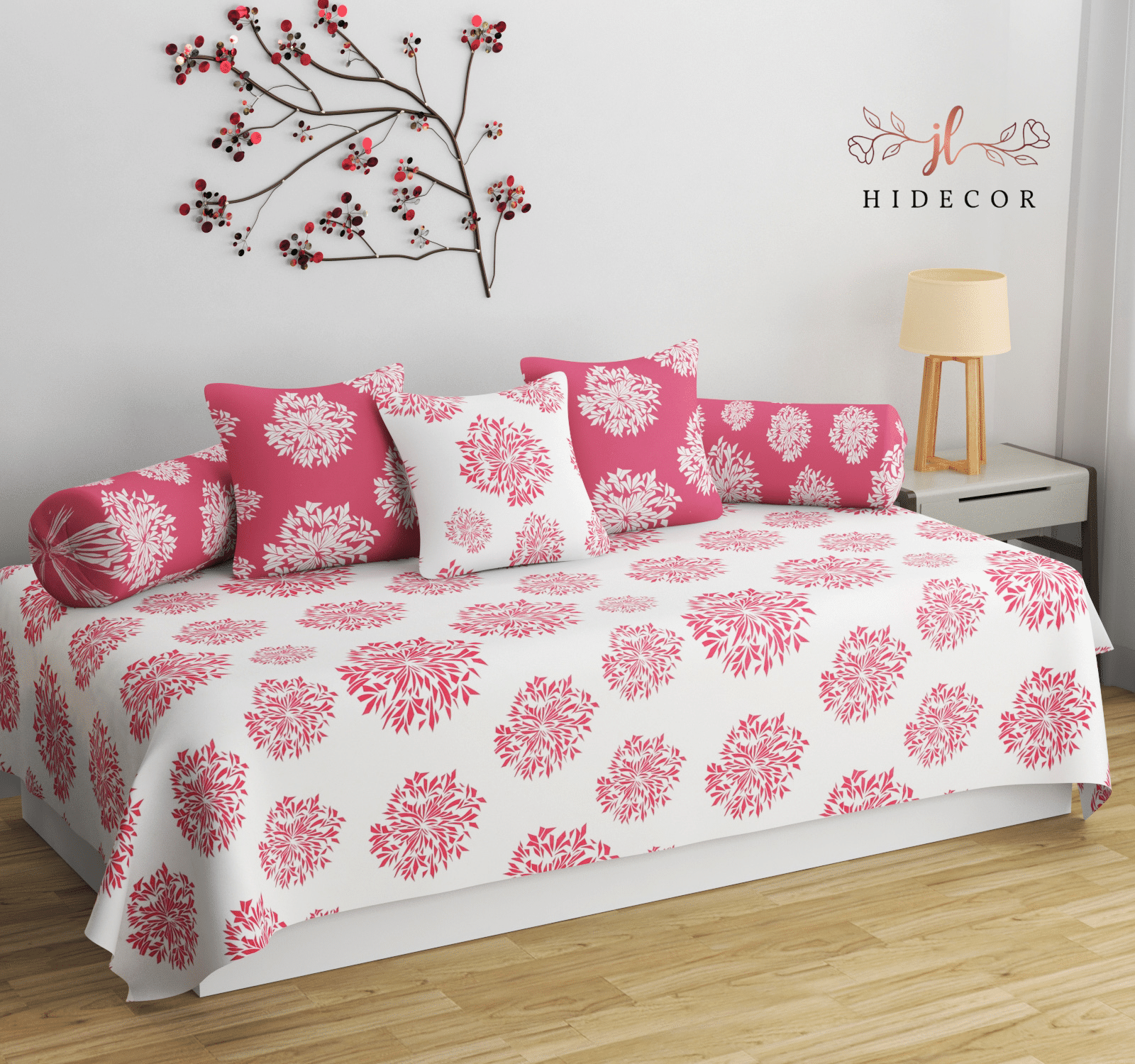 HIDECOR Microfibre Polka Dots Diwan Set 6 Pcs - Off White HIDECOR Microfibre Polka Dots Diwan Set 6 Pcs - Off White