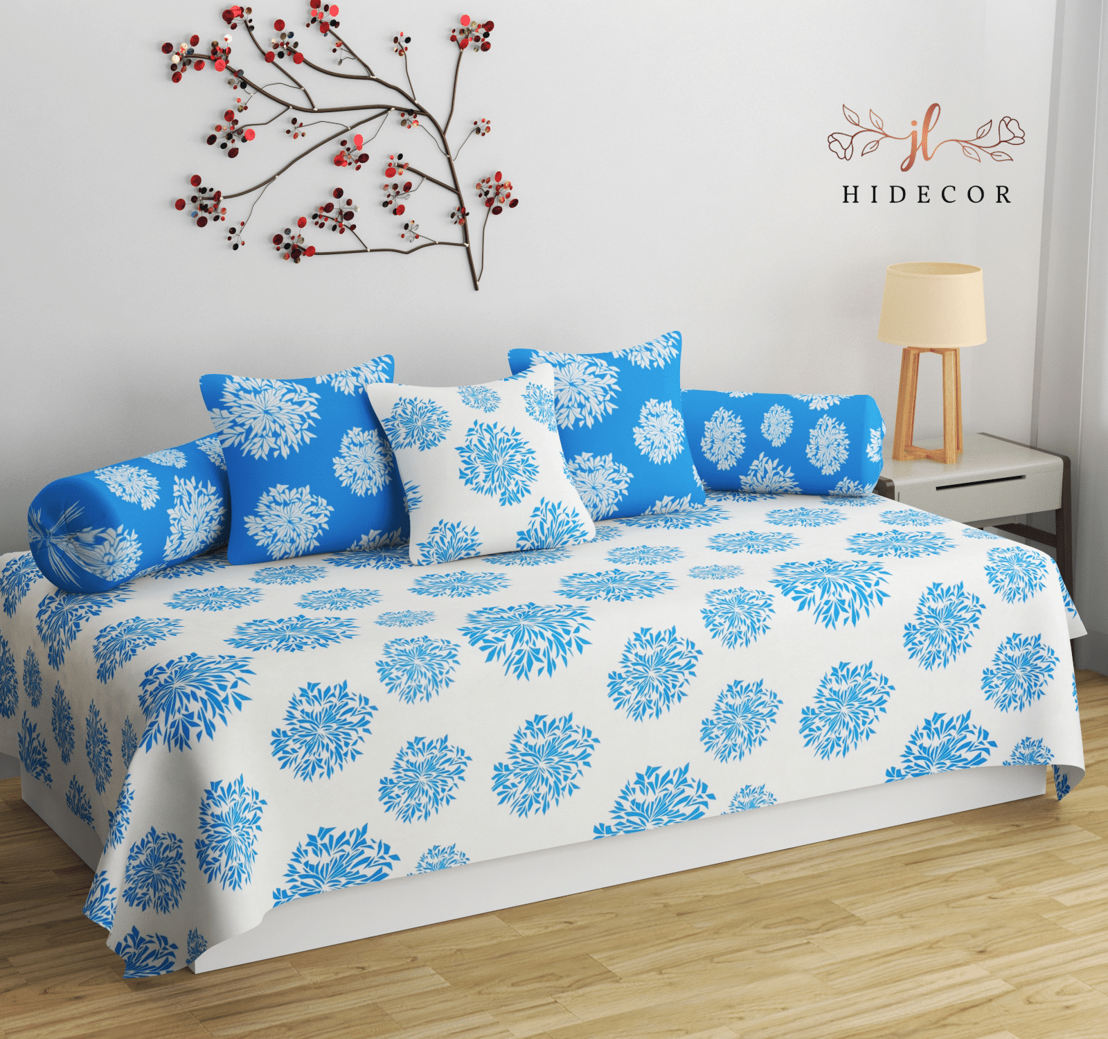 HIDECOR Microfibre Polka Dots Diwan Set 6 Pcs - White HIDECOR Microfibre Polka Dots Diwan Set 6 Pcs - White