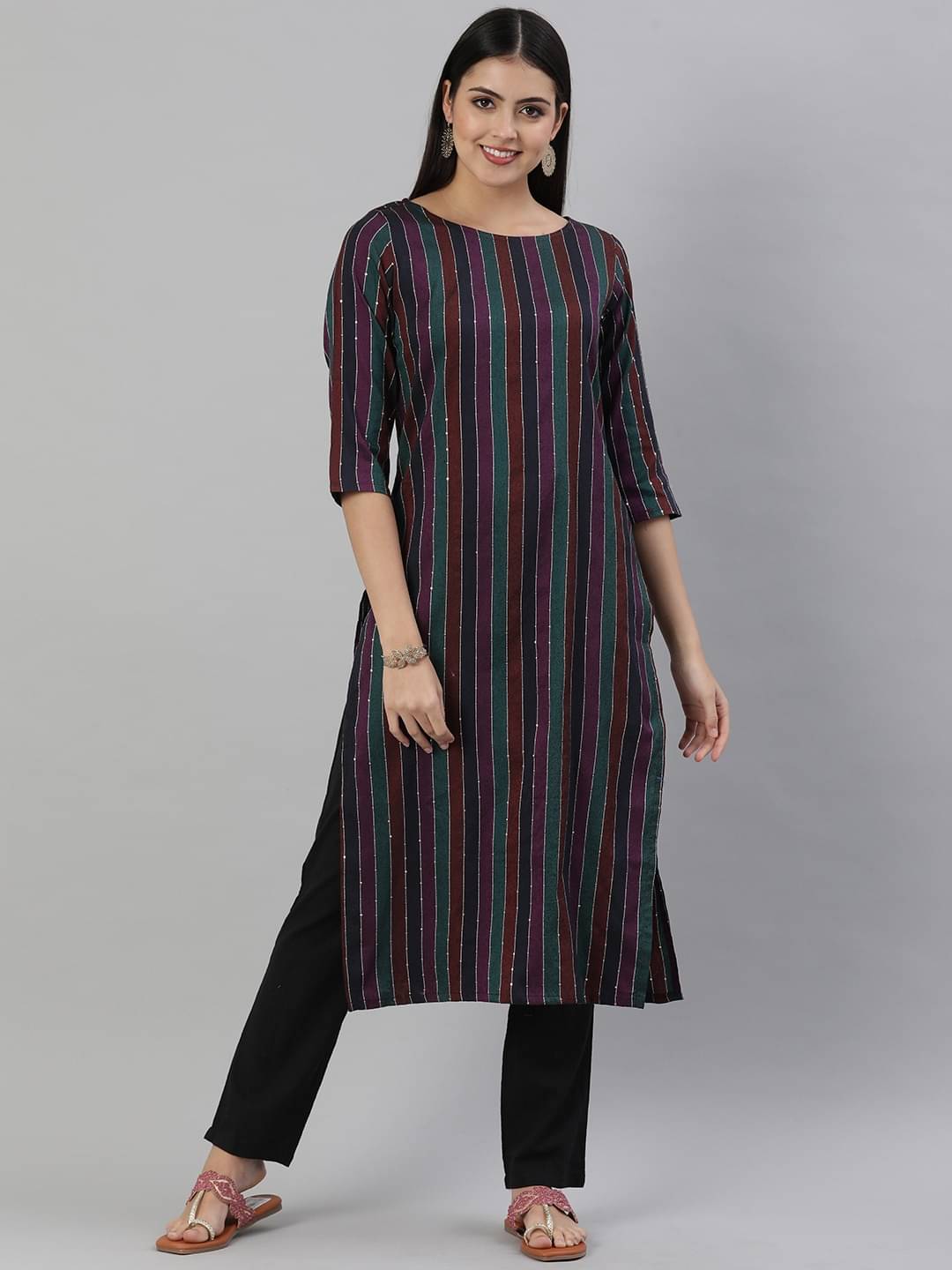     			Hritika Cotton Printed Straight Women's Kurti - Blue ( Pack of 1 )