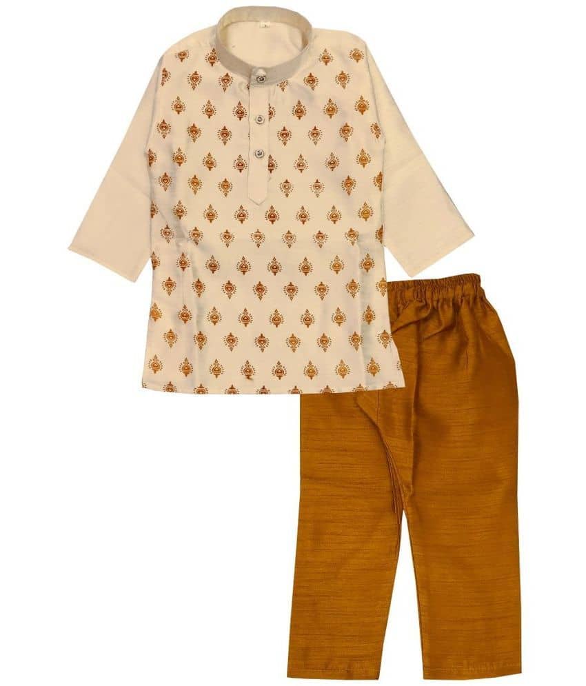 LITTLE PANDA Single Baby Boys Silk Printed Stitched Kurta Pyjama ( Yellow ) - Kurtas & Kurta Sets | Buy online on ZillyBuy