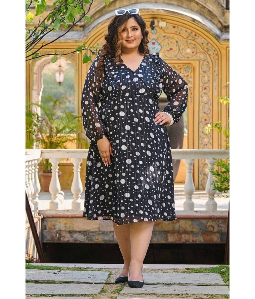PrettyPlus by Desinoor.com Georgette Printed Midi Women's Fit & Flare Dress - Black ( Pack of 1 ) PrettyPlus by Desinoor.com Georgette Printed Midi Women's Fit & Flare Dress - Black ( Pack of 1 )