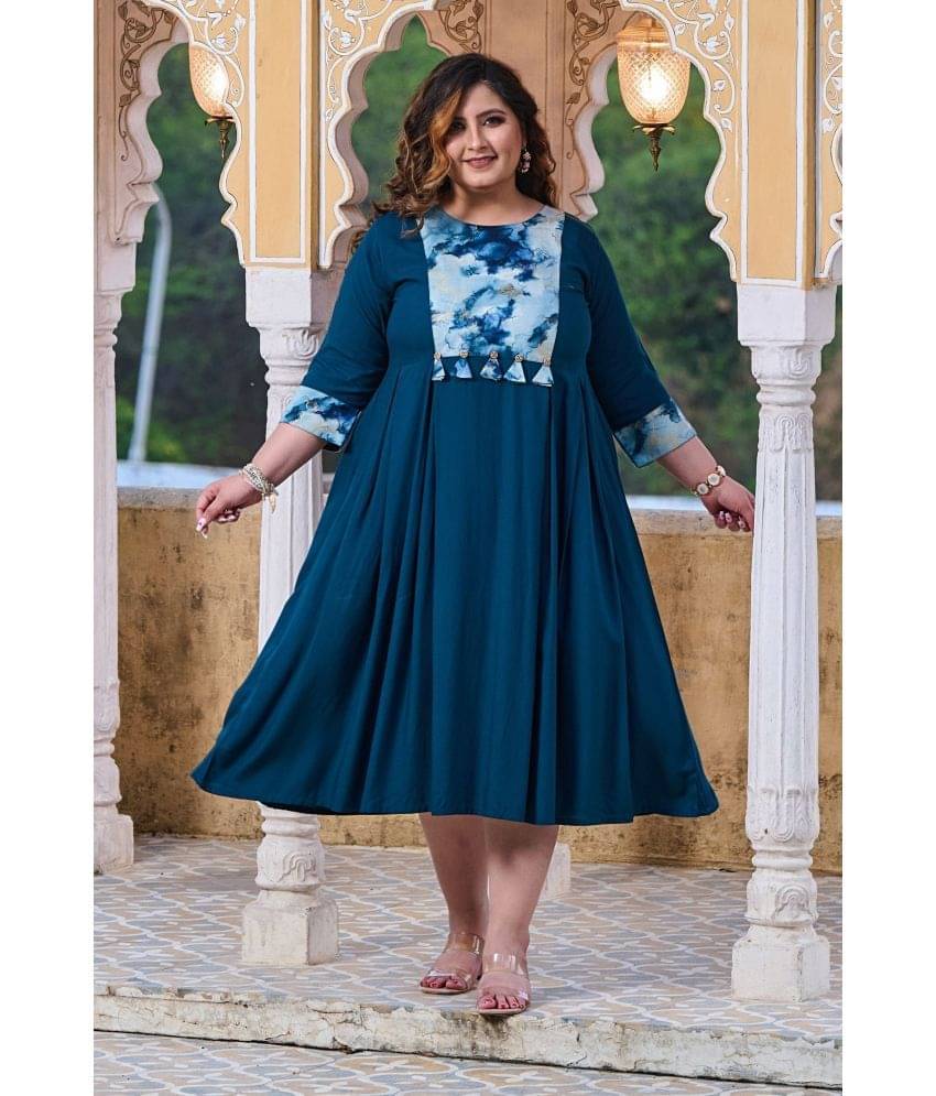 PrettyPlus by Desinoor.com Women Rayon Solid Fit & Flare Dress ( Teal ) PrettyPlus by Desinoor.com Women Rayon Solid Fit & Flare Dress ( Teal )