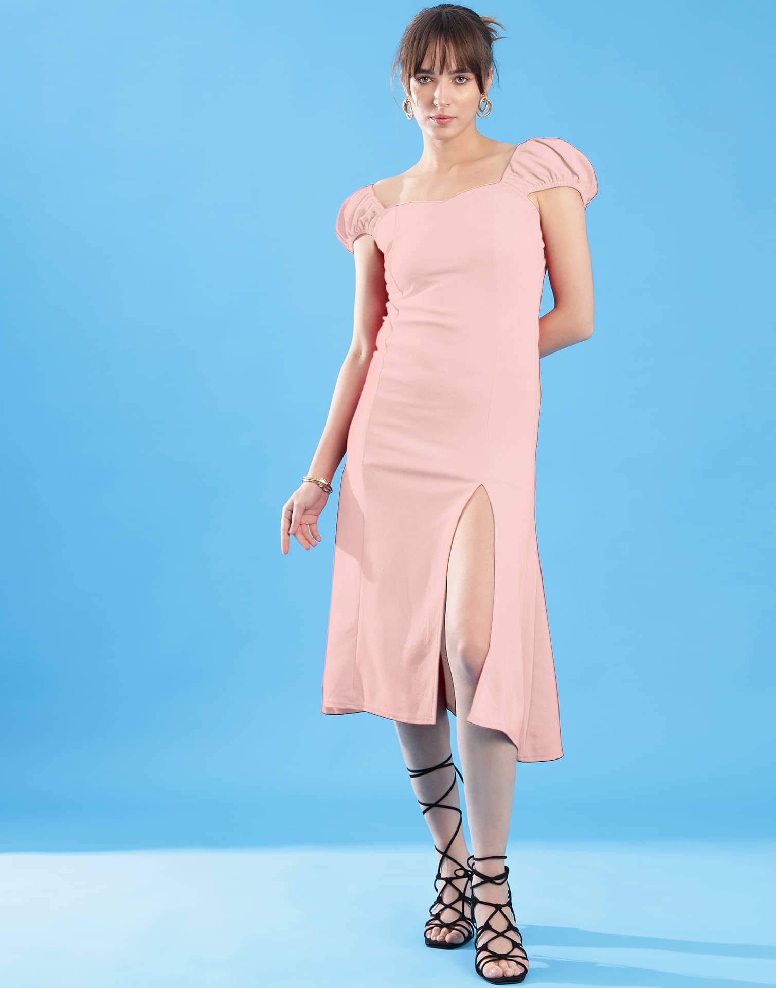     			Selvia Women Lycra Solid Bodycon Dress ( Peach )