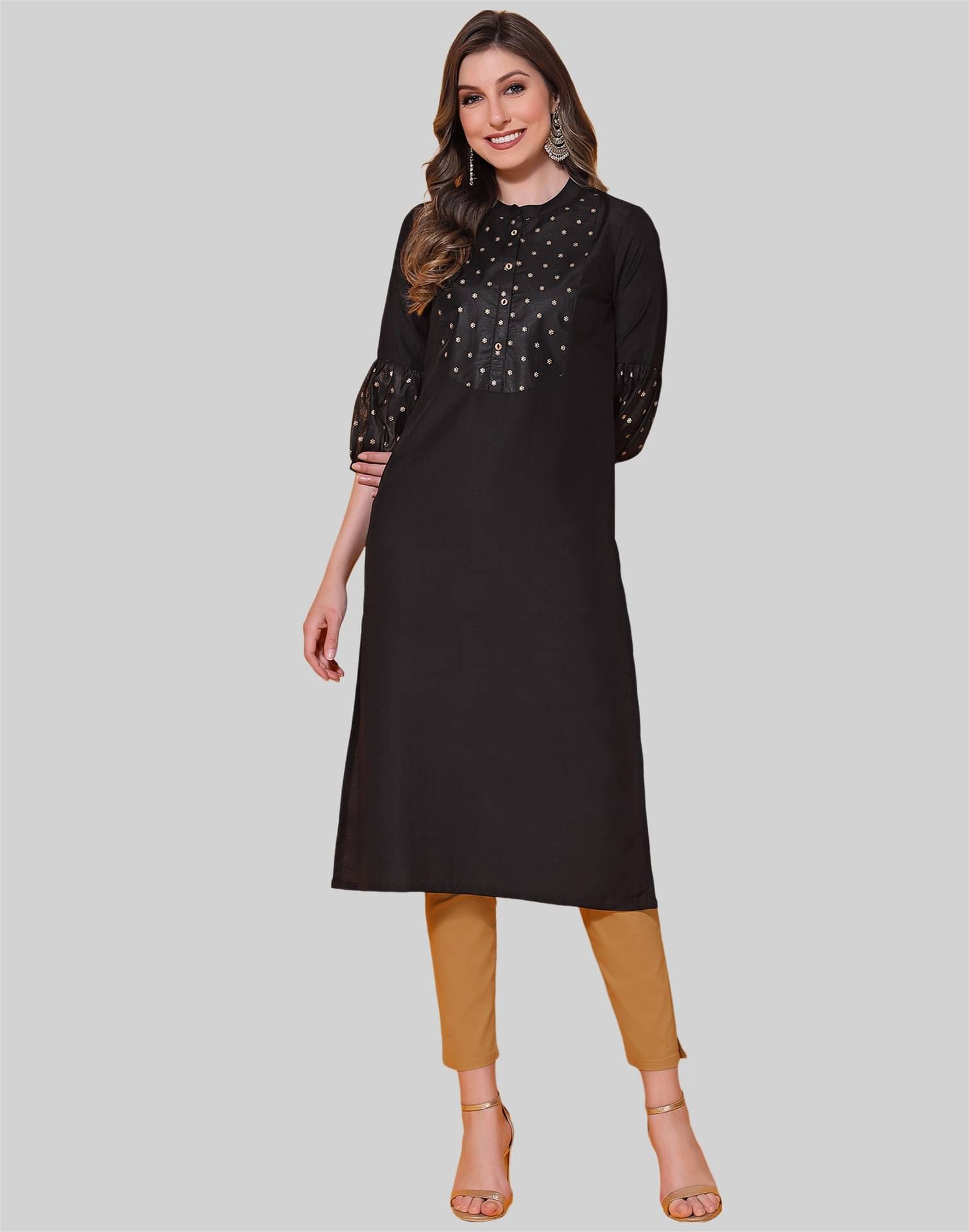 Skylee Chiffon Printed A-line Women's Kurti - Black ( Pack of 1 ) Skylee Chiffon Printed A-line Women's Kurti - Black ( Pack of 1 )