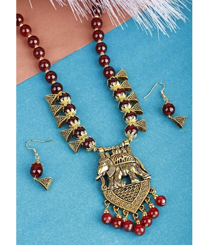 Sunhari Jewels Maroon Alloy Necklace Set ( Pack of 1 )