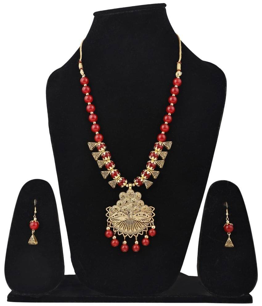     			Sunhari Jewels Red Alloy Necklace Set ( Pack of 1 )