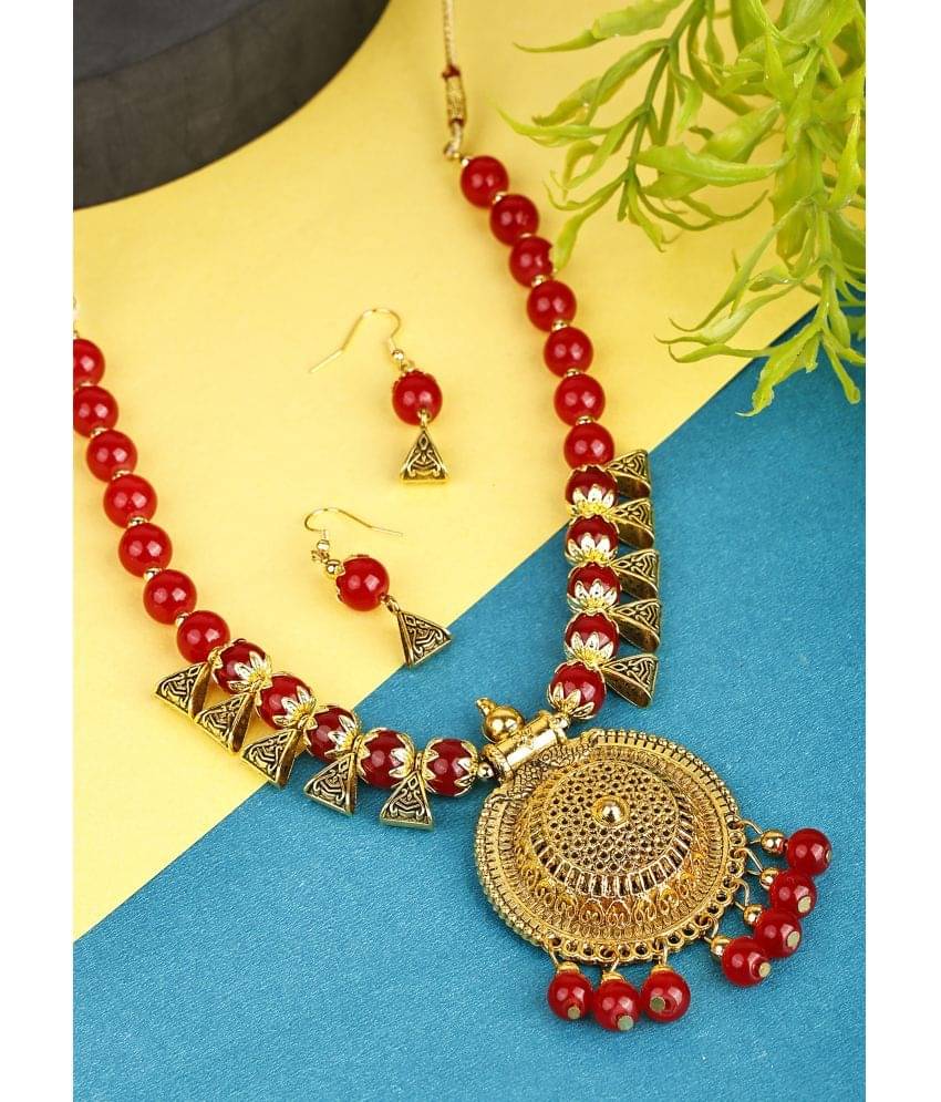     			Sunhari Jewels Red Alloy Necklace Set ( Pack of 1 )