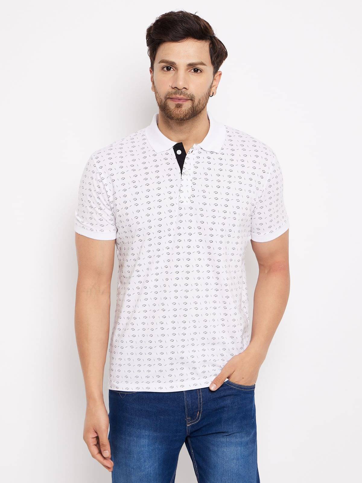 Wild West Pack of 1 Cotton Blend Regular Fit Printed Half Sleeves Men's Polo T Shirt ( White ) Wild West Pack of 1 Cotton Blend Regular Fit Printed Half Sleeves Men's Polo T Shirt ( White )
