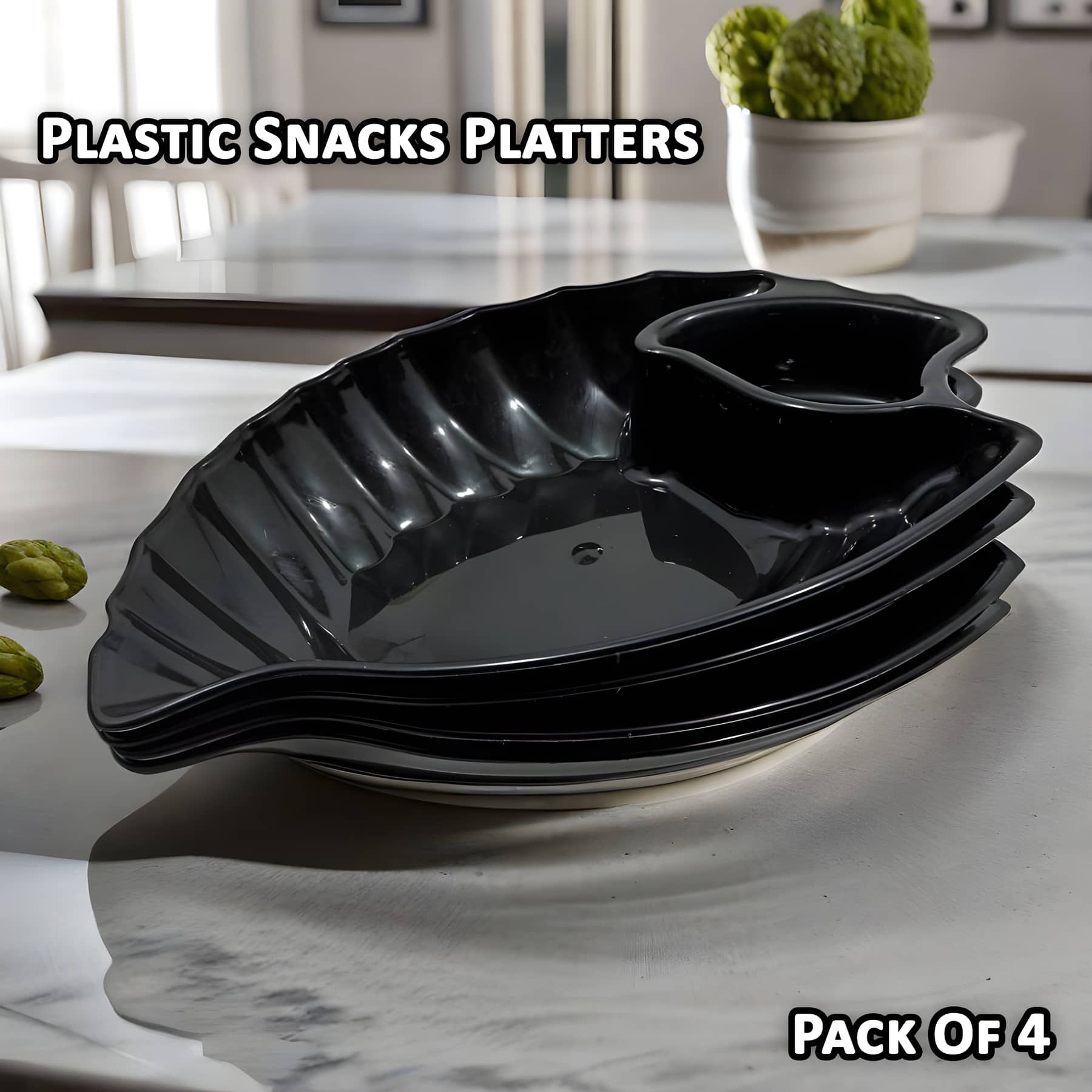 kitchrox 4 Pcs Plastic Black Platter