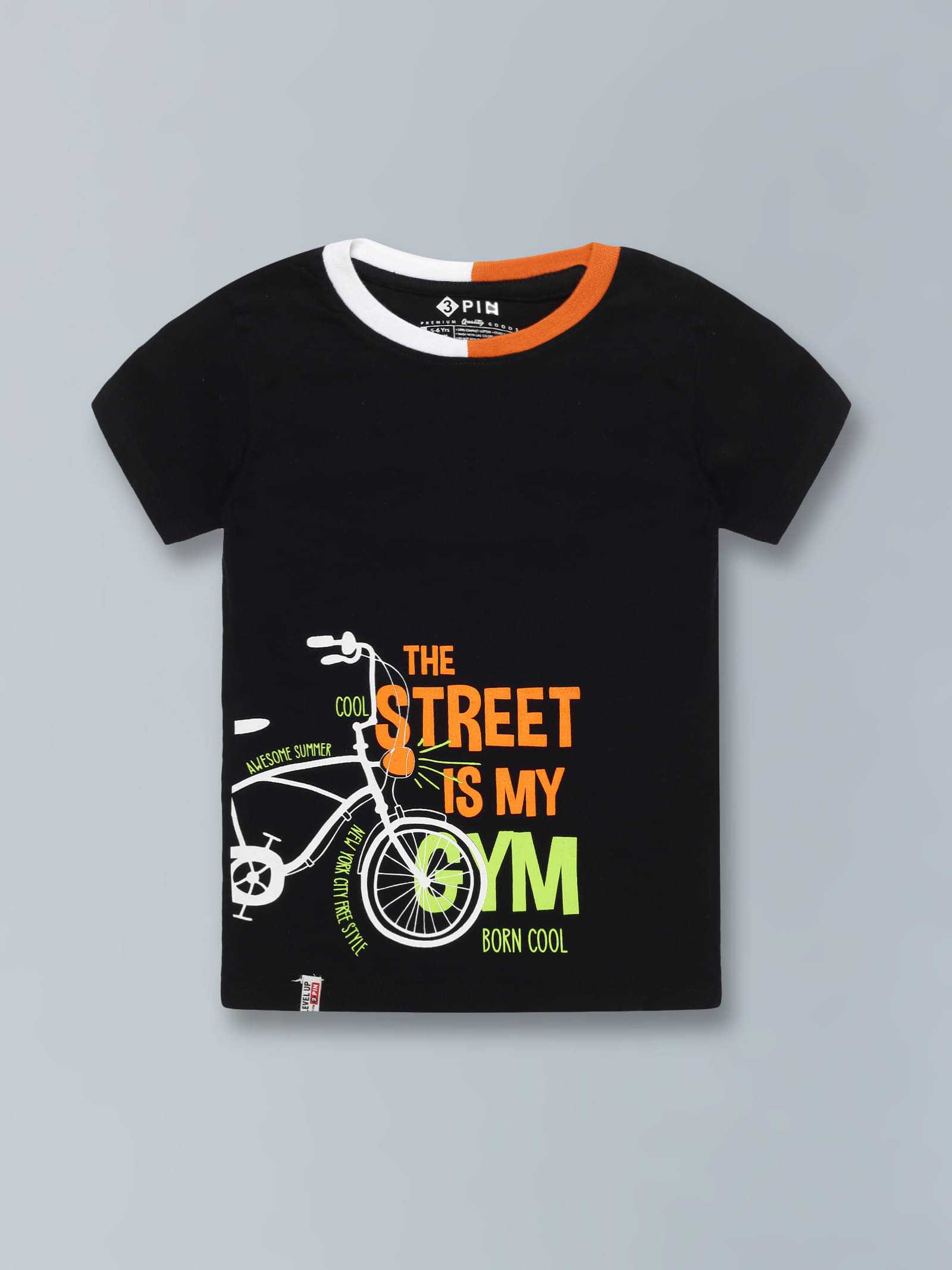     			3PIN Pack of 1 Boys Cotton T-Shirt ( Black )