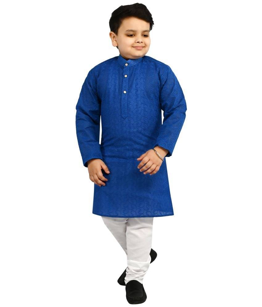     			Arshia Fashions Boys Cotton Blend Thread Work - Pattern Kurta Pant Set ( Blue , Pack of 1 )