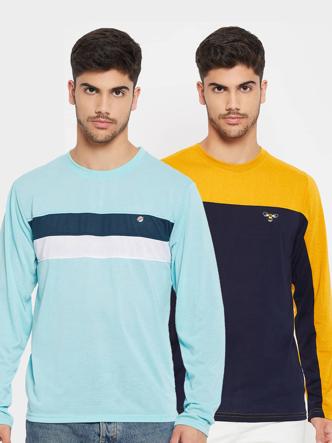 Auxamis Pack of 2 Cotton Blend Regular Fit Men's T-Shirt ( Aqua Blue )