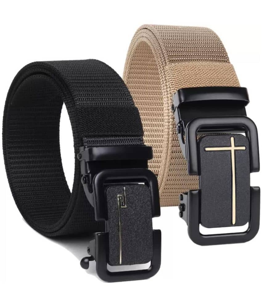 Clock21 - Black Nylon Men's Casual Belt ( Pack of 2 )