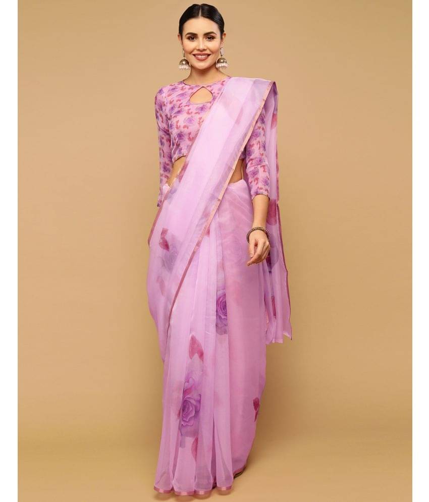     			Satrani Organza Printed Saree With Unstitched Blouse Piece ( Pink )