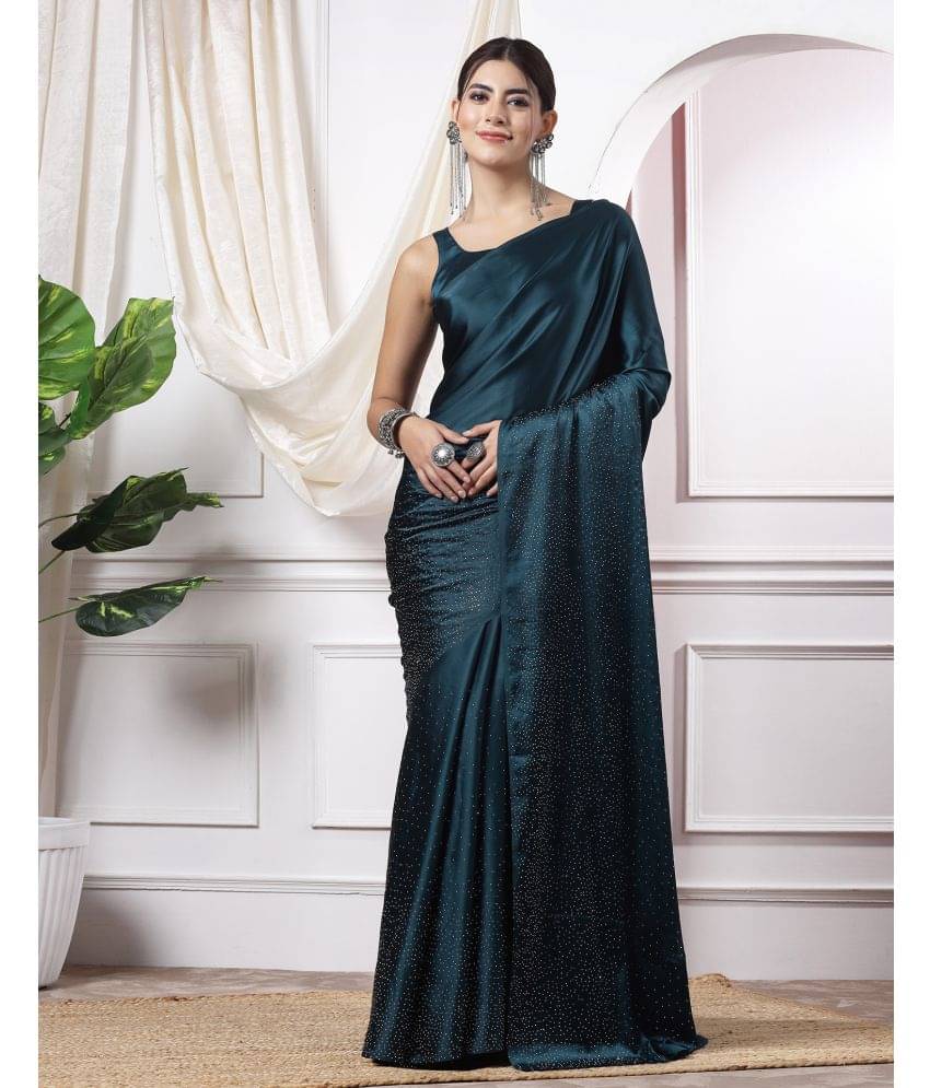 Satrani Satin Embroidered Saree With Unstitched Blouse Piece ( Teal ) Satrani Satin Embroidered Saree With Unstitched Blouse Piece ( Teal )