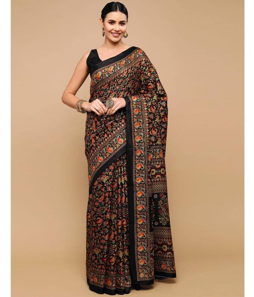Satrani Silk Printed Saree With Unstitched Blouse Piece ( Black ) Satrani Silk Printed Saree With Unstitched Blouse Piece ( Black )