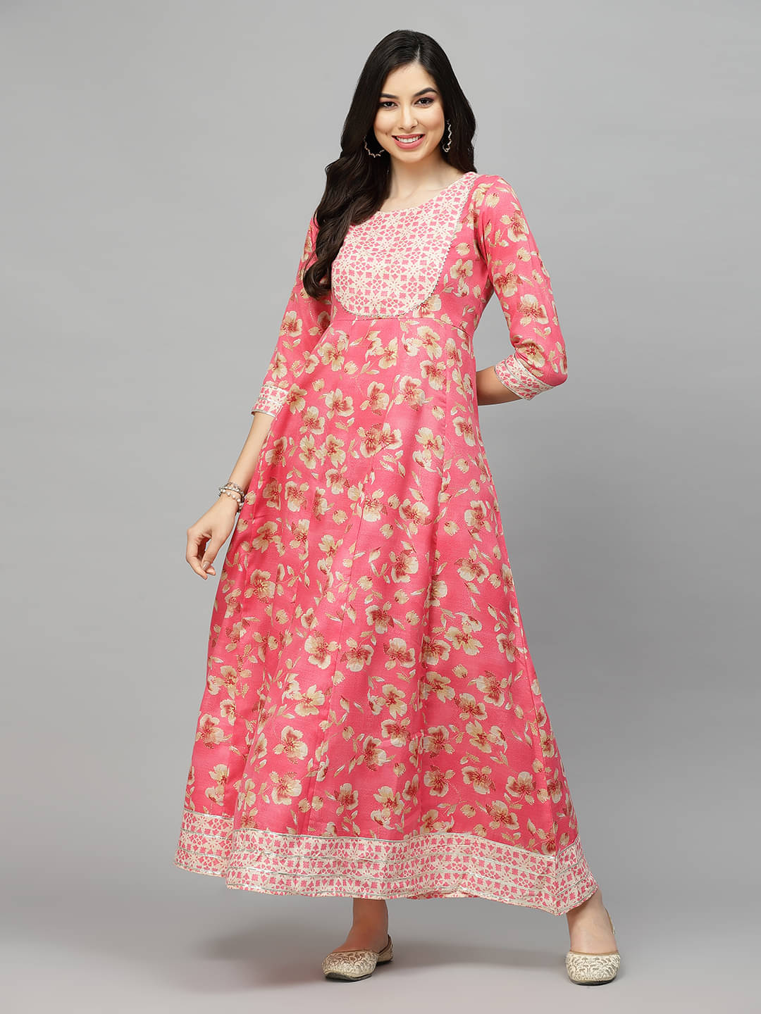     			Stylum Viscose Blend Printed Anarkali Women's Kurti - Pink ( Pack of 1 )