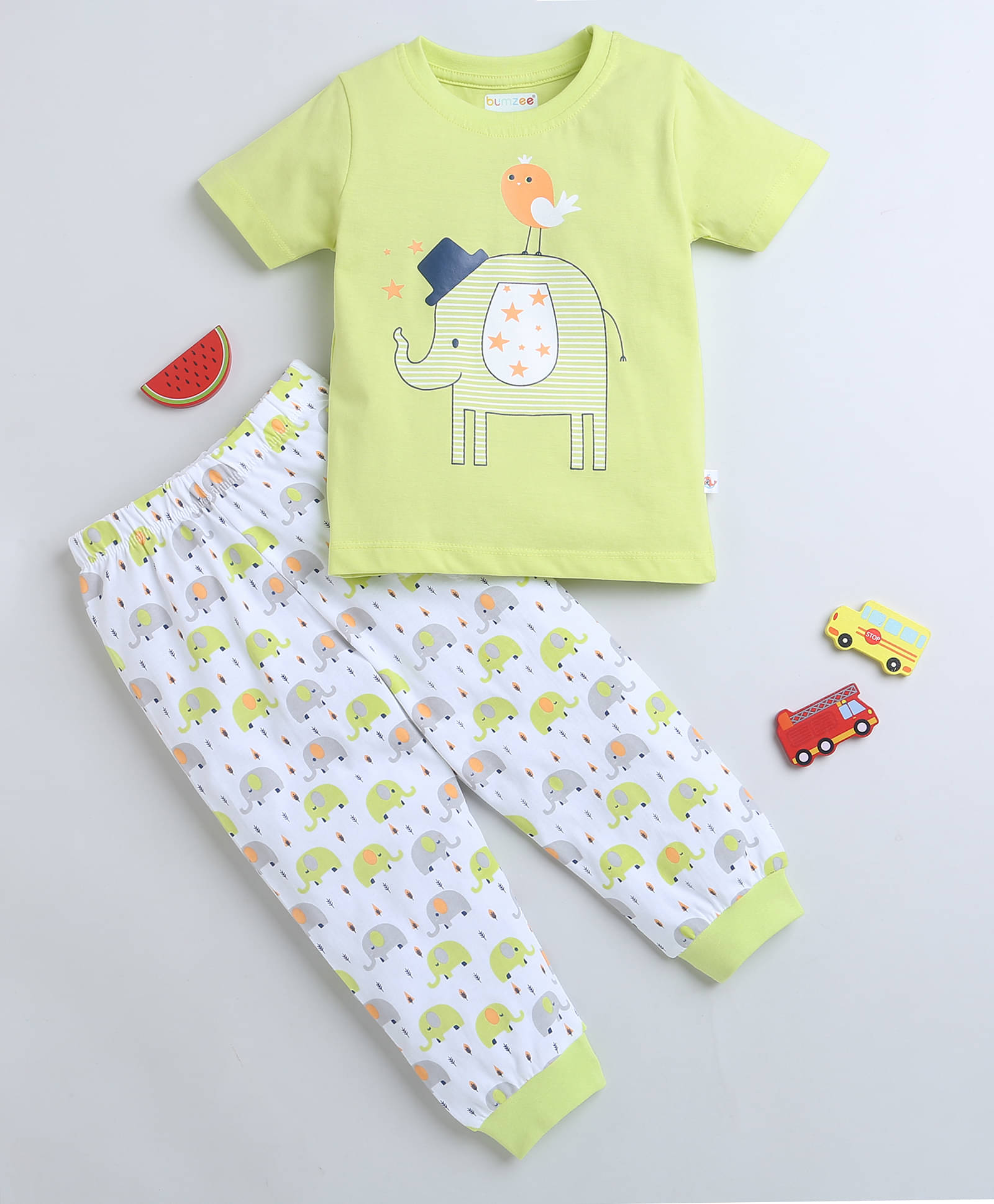     			BUMZEE Single Baby Boys 100% Cotton Tshirt & Pajama set ( Green )