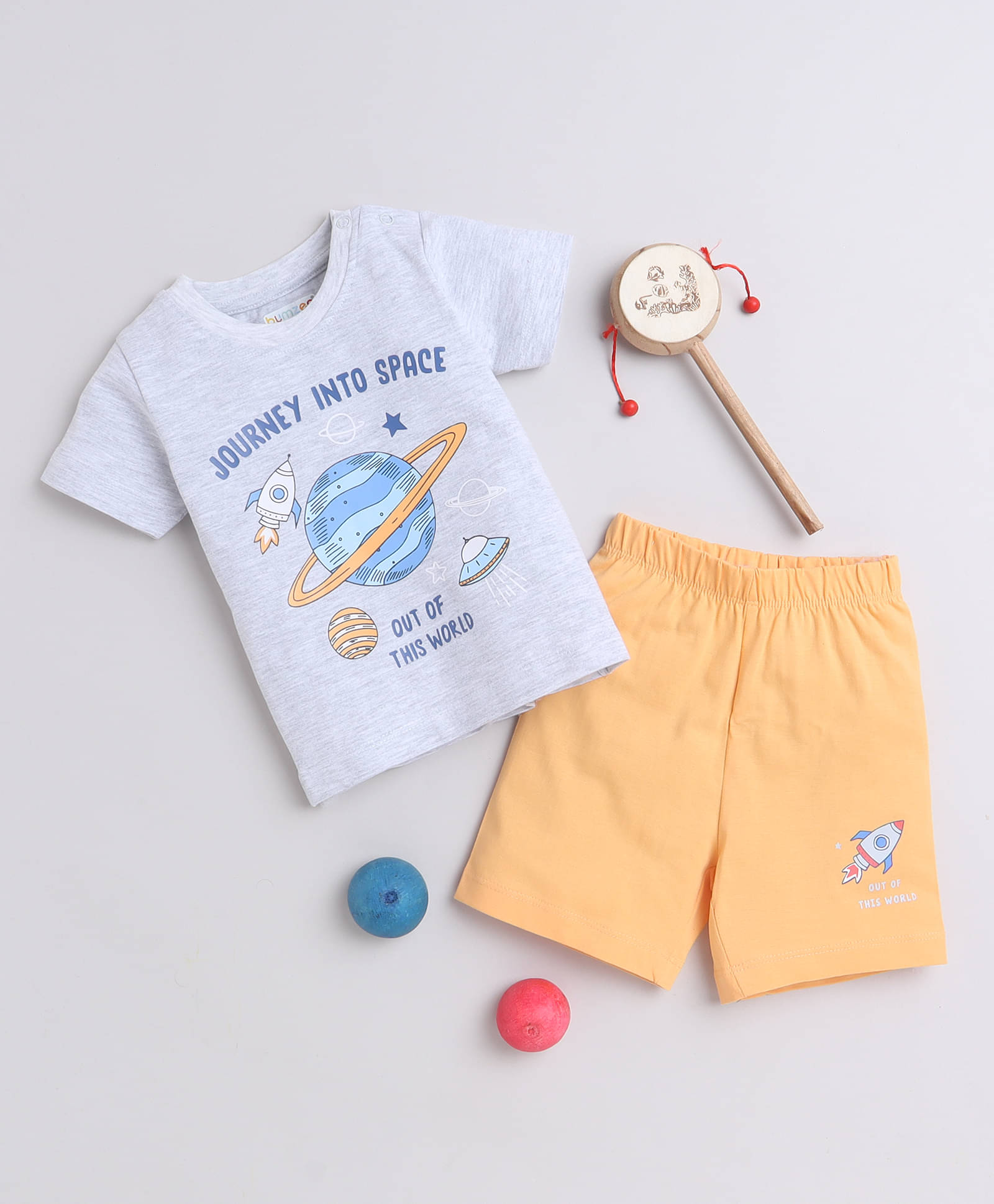     			BUMZEE Single Baby Boys 100% Cotton Tshirt & Short set ( Orange )