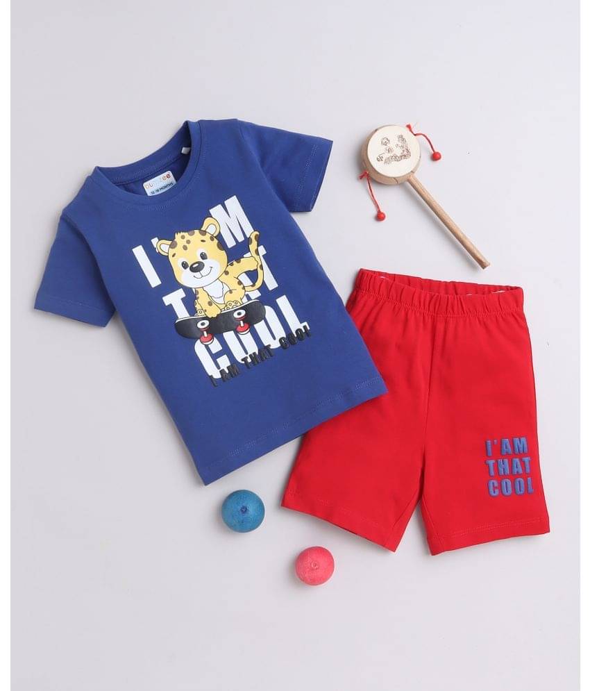     			BUMZEE Single Baby Boys 100% Cotton Tshirt & Short set ( Blue )