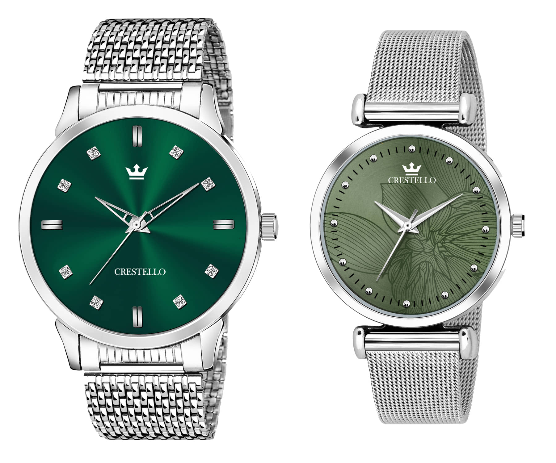 Crestello Silver Metal Analog Couple's Watch