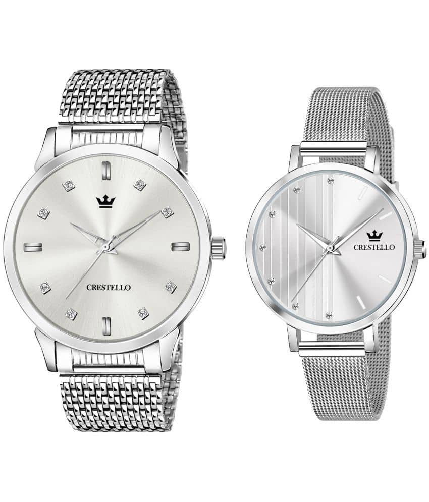 Crestello Silver Metal Analog Couple's Watch