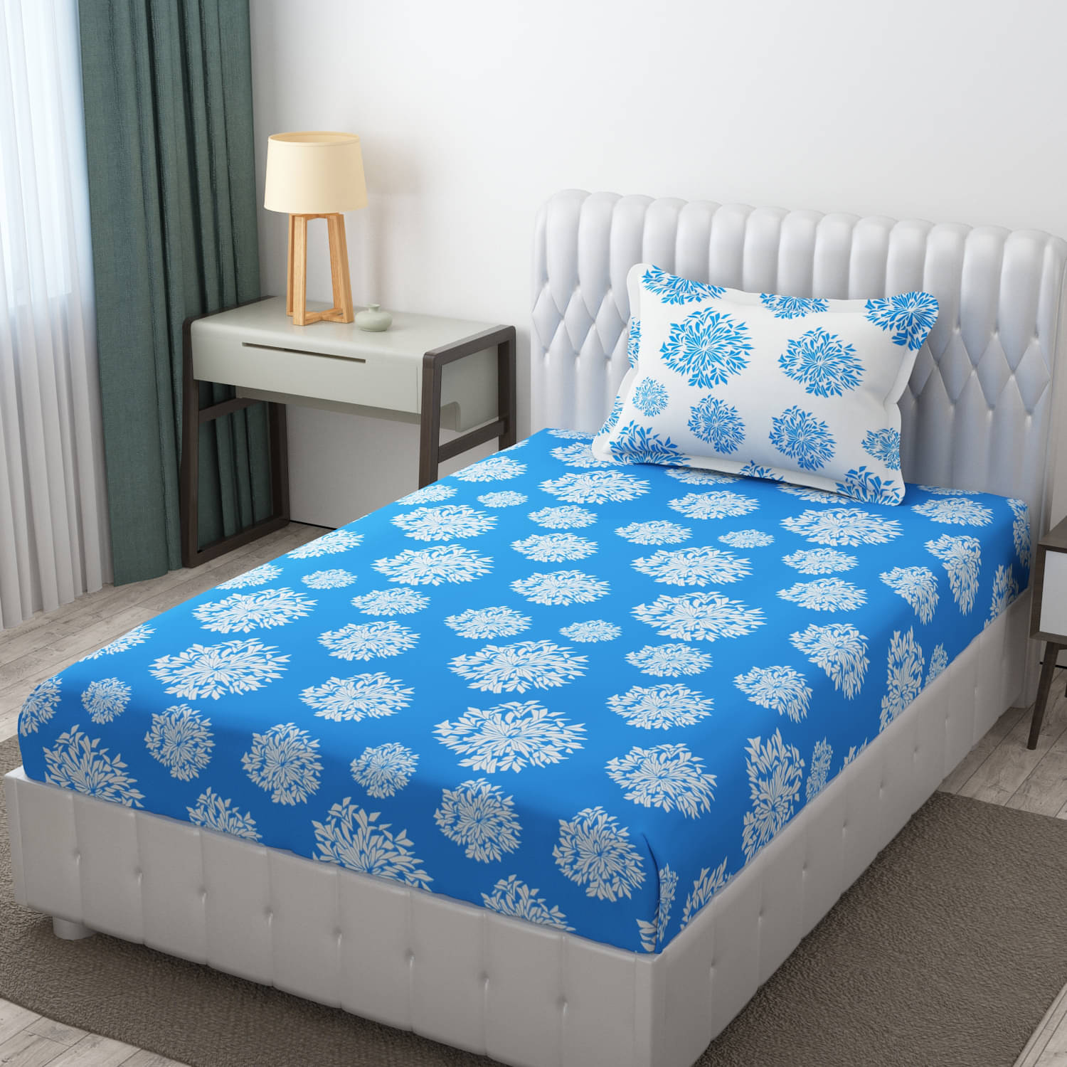     			HIDECOR Microfiber 1 Single Bedsheet with 1 Pillow Cover ( Sky Blue )