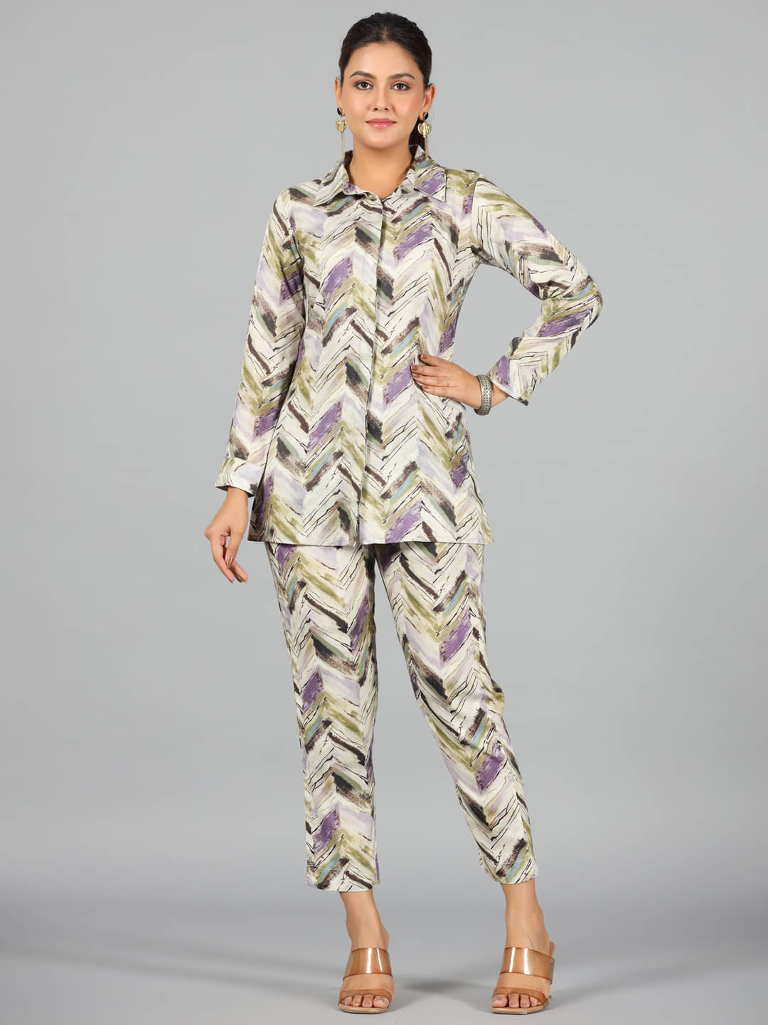     			Juniper Women Printed Tunic With Trousers Co-Ord Set ( Green )